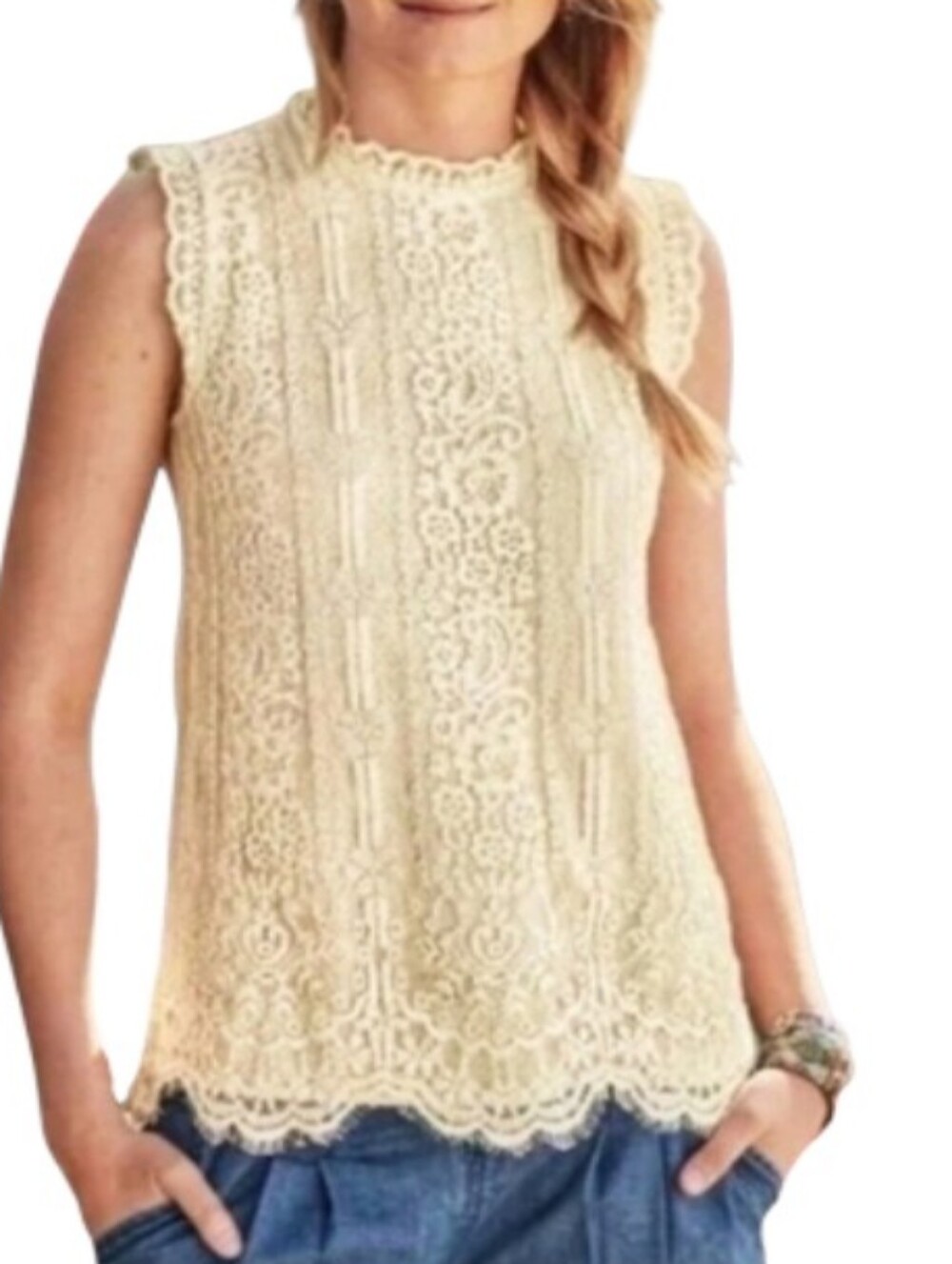 Sundance Cream Lace Sleeveless Blouse